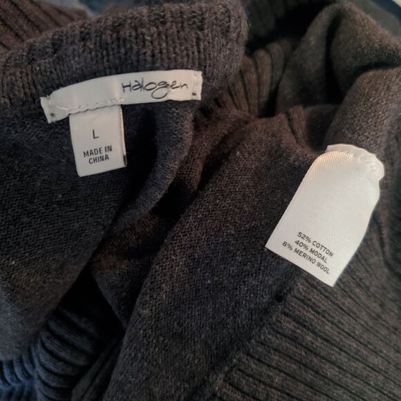 Halogen Womens Dark Gray Cowl Neck Tunic Sweater Large 3/4 Sleeve Wool Blend - Picture 9 of 9